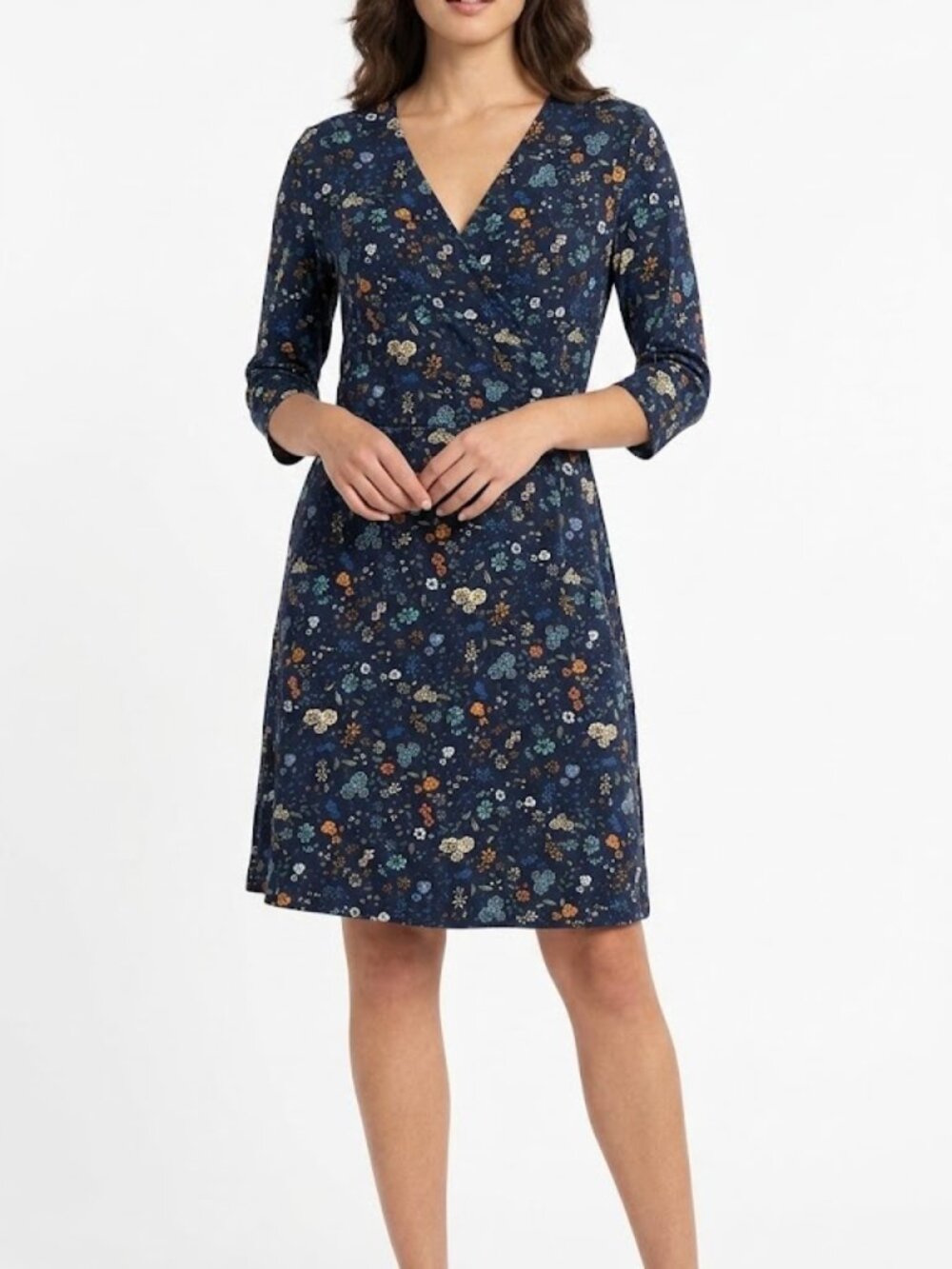 H&M Ditsy Floral Faux-Wrap Jersey Dress Size L